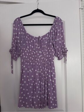 Women’s Lavender Polka Dot Smocked Waist Dress. Size medium